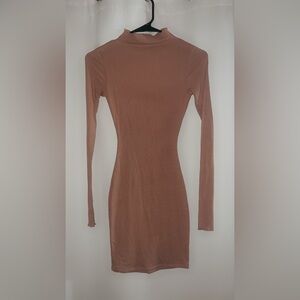 Naked Wardrobe Tan Long Sleeve Dress